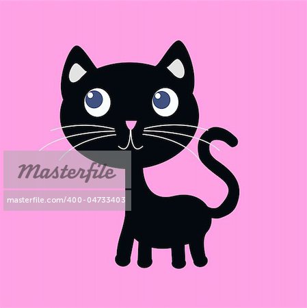 illustration of a black cat on a pink background colour