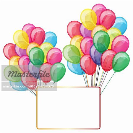 color balloons with banner isolated on white