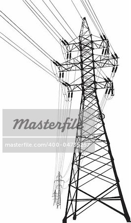 Vector silhouette of high voltage power lines and pylon