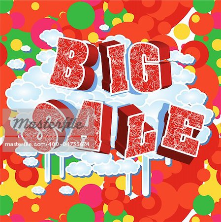 3d bright big sale text. Vector design elements set. Print ready CMYK color mode. EPS 8 vector file included