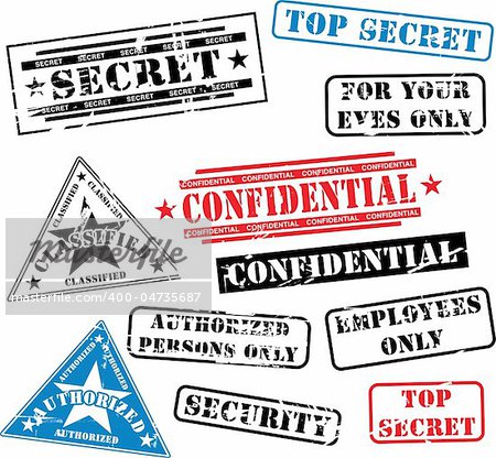 Various security rubber stamps (top secret, confidential etc.)