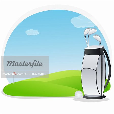 illustration of golf kit in golf course