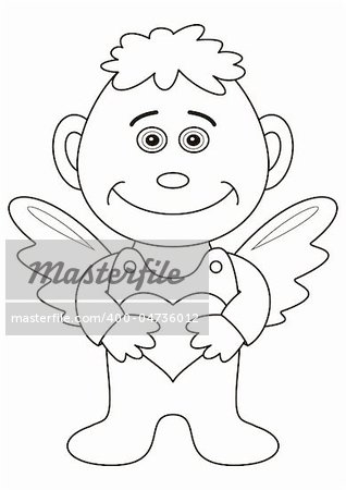 Boy-angel holds heart in hands. Picture about love and valentine's day, contours