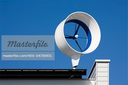 Residential wind turbine on a house in Almere, the Netherlands