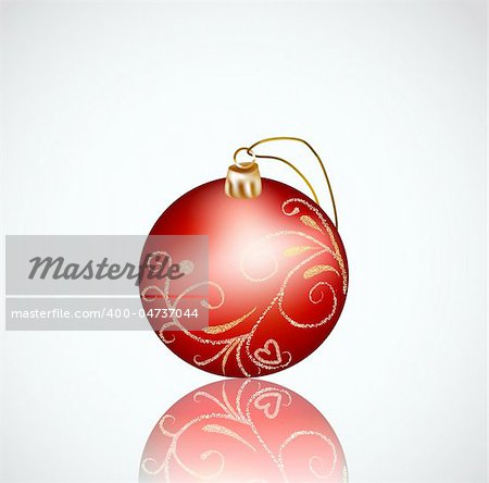 Christmas red ball on white background. Vector illustration