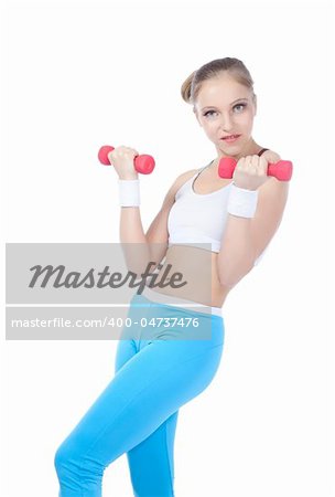 beautiful woman  in fitness over white background