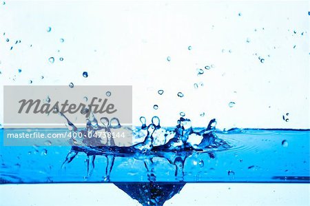 blue water splashing isolated on white background.