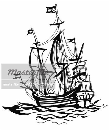 vector illustration of an old sailing boat