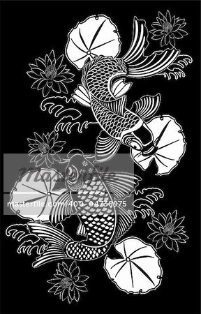 Vector illustration of Koi fishes in traditional Japanese ink style