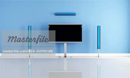 minimalist blue home theater white futuristic speaker - rendering