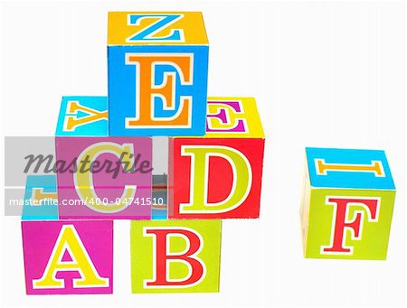 words alphabet blocks toy on a white background