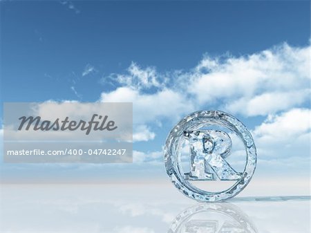 ice registered trademark symbol under cloudy blue sky - 3d illustration