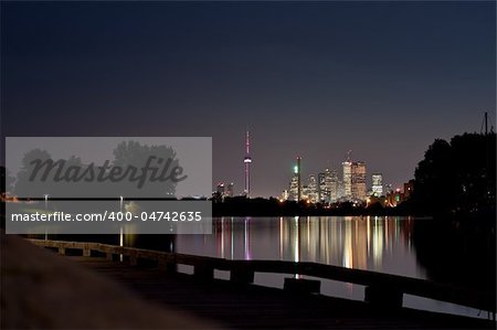 A shot of the Toronto Skyline at night from Ashbridge's Bay.
