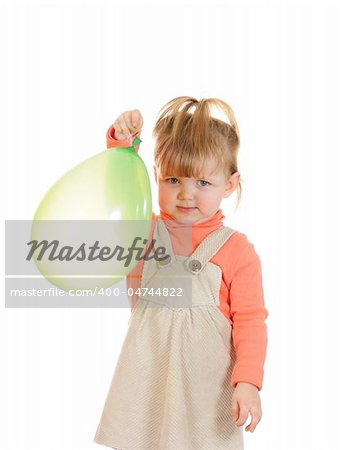 Portrait of the  girl with balloon isolated on white background