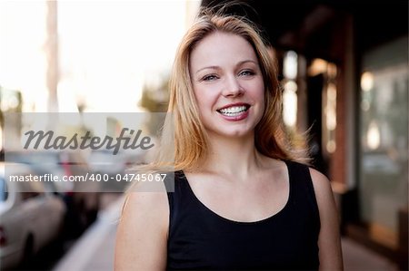 A street portrait of a beautiful business woman