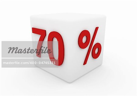 3d red white sale cube 70 isolated on white background