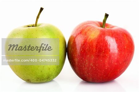 Green and red fresh tasty apples isolated on white