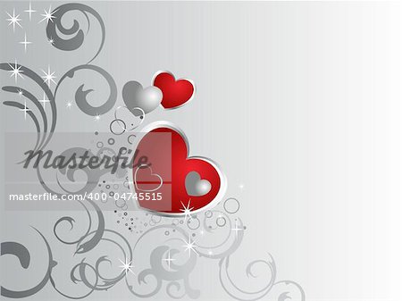 vector eps10 illustration of red and silver hearts on an abstract background