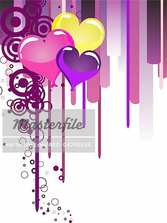 vector eps10 illustration of three heart balloons on a colorful background