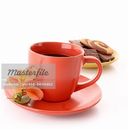 cup of coffee and cookies isolated on white