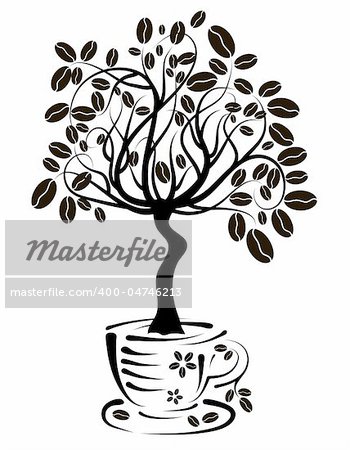 Coffee tree in a cup, vector illustration