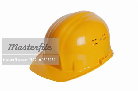 Yellow helmet of the builder on a white background