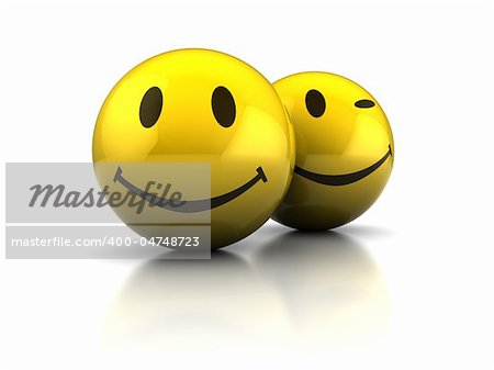 3d illustration of two smiley faces over white background