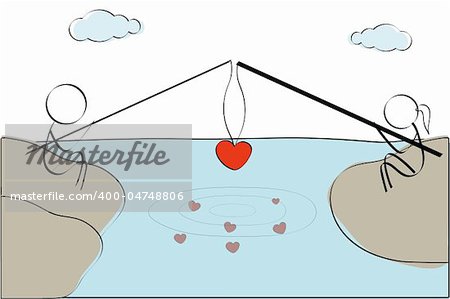 illustration of couple fishing heart