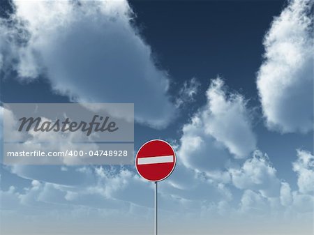 do not enter - roadsign under cloudy blue sky - 3d illustration
