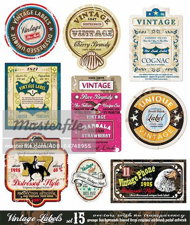 Vintage Labels Collection - nine design elements with original antique style -Set 15