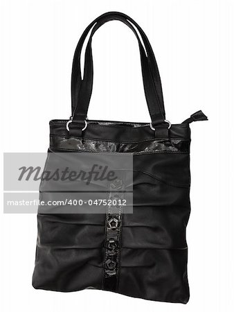 Black leather bag is isolated on the white