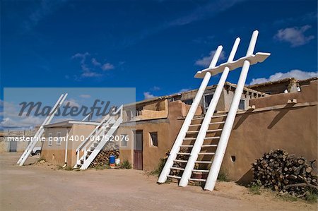 Kivas and white ladders in Sky City, the Acoma Pueblo, New Mexico