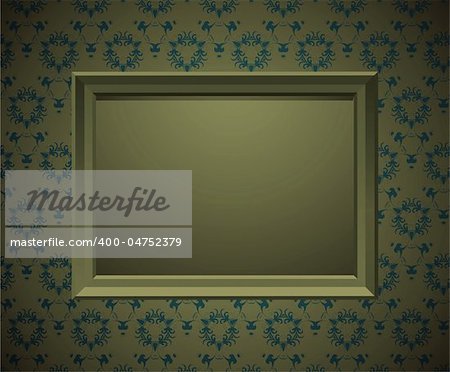 Wall with  picture frame and ornamental wallpaper - vector