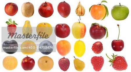 Assembling of delicious fresh fruit isolated on white background