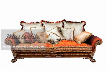 beautiful sofa with cushions on a white background