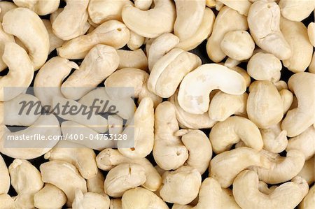 The plant texture, close-up of cashews nuts.