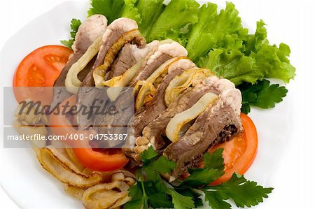 meat salad , close-up isolated on white background