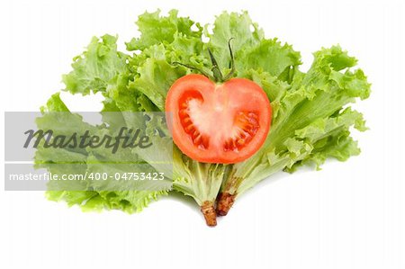 tomato in leaf salad , isolated on white background