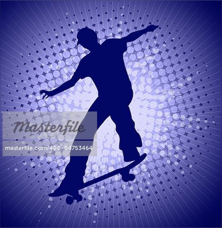 skater on the abstract blue background - vector