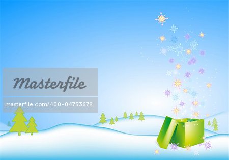 Christmas background with snowflakes and gift