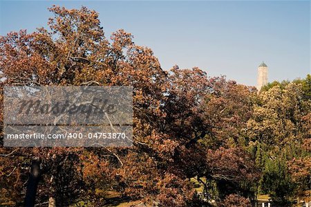 Top of Lincoln's Tomb - seen above the colorful cemetary trees