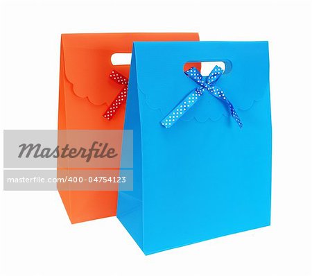the orange and blue packages isolated on white background