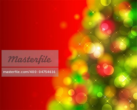 christmas shining background with green fir tree