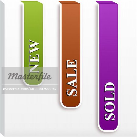 Set of paper tags for new, sold out and discounted items