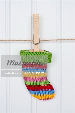 Holiday Stocking or Sock on a Clothesline.  Holiday Concept.