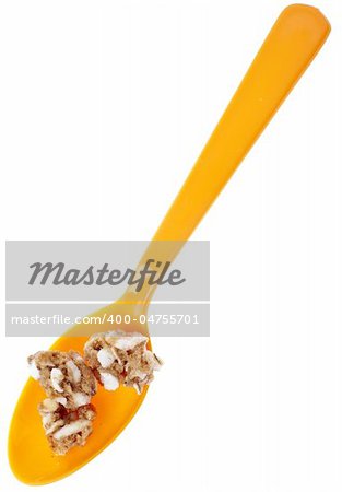 Spoonful of Breakfast Cereal Isolated on White with a Clipping Path.