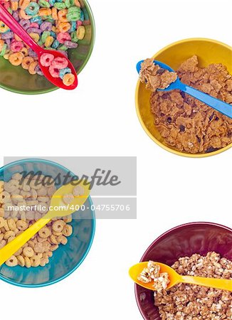 Vibrant Bowl with Breakfast Cereal as Seen from Above Isolated on White with a Clipping Path.