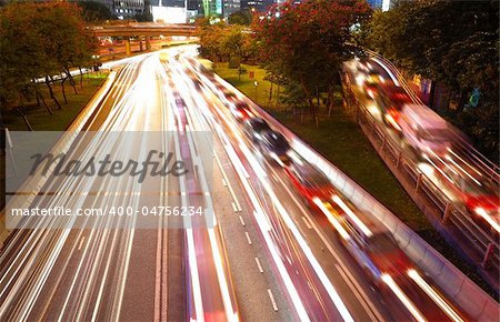 Night traffic in busy city
