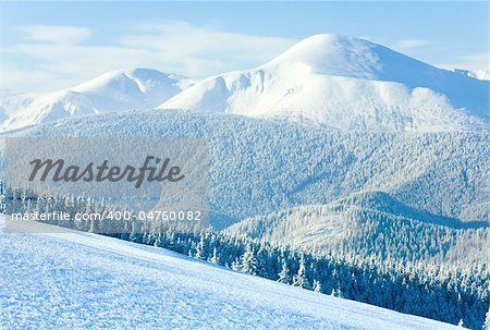 Winter Goverla Mount view and snow surface on mountainside in front.  (Carpathian Mountains, Ukraine)