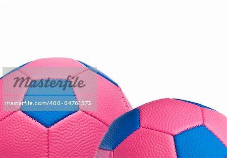 Close Up of Pink Soccer Balls Border Image with White Copy Space.